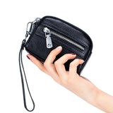 Women's Genuine Leather  Double Zipper Purse