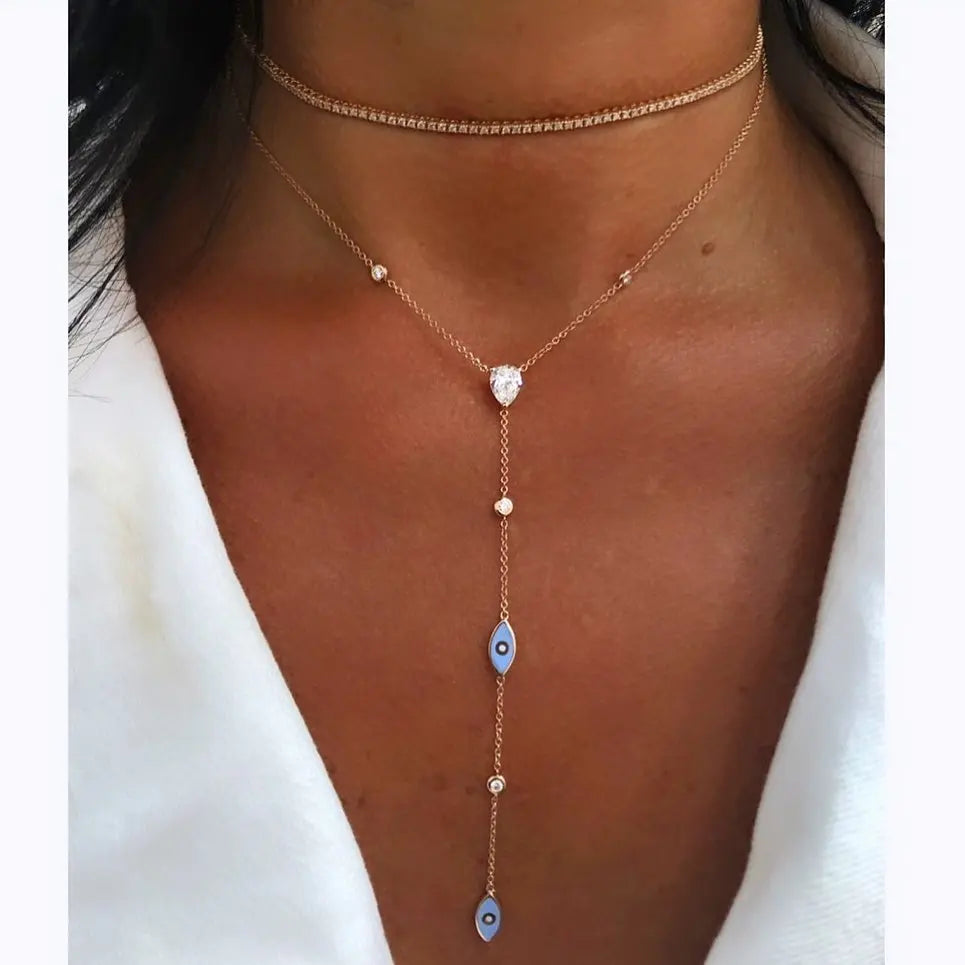 Ladies Enamel Rose Lariat Necklace