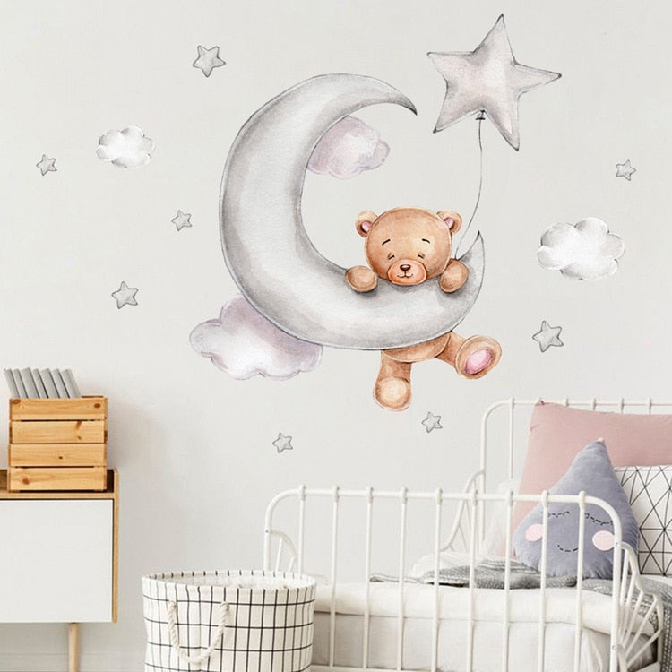 Wall Stickers For Your Nursery Of Bears, Clouds, Stars and Moon.