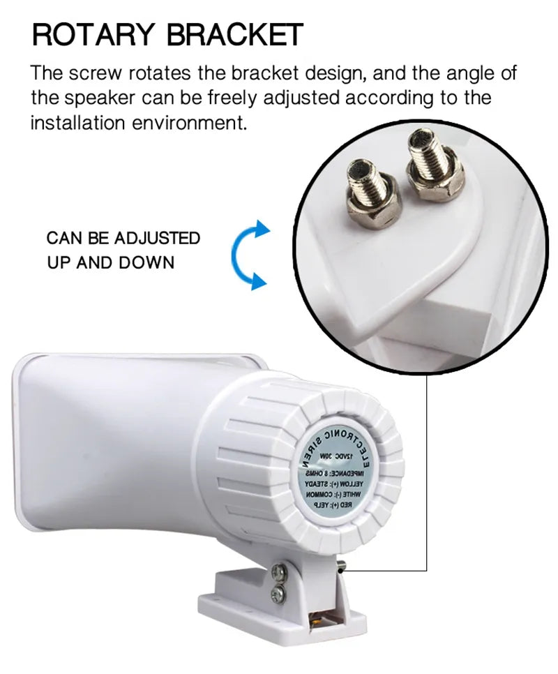 Indoor/Outdoor DC 12V Wire 30 Watt With 120Db Siren.