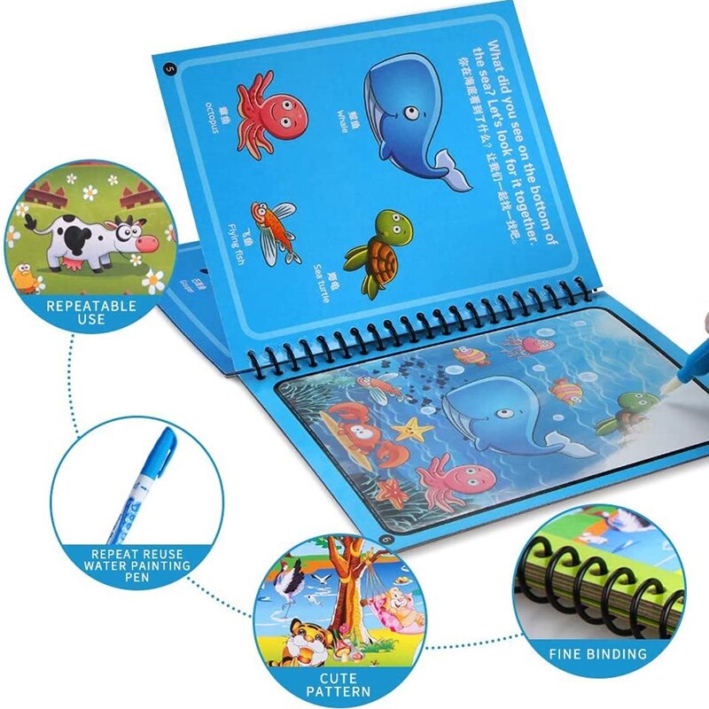 Doodle Magic water coloring cartoon book and pen.