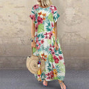 Women's ZANZEA Summer Bohemian Long, Short Sleeve Floral Print Sundress.