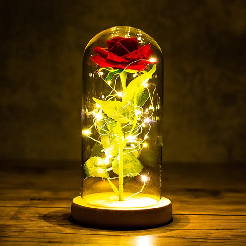 Christmas Or Valentines LED Foil Flower With Fairy String Lights In Enclosed Dome