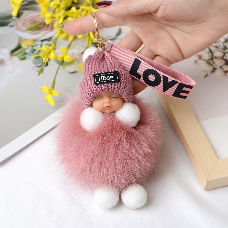 Pompom Cute Fluffy Plush Doll Keychains.