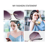 Women's rimless Gradient designer sunglasses.