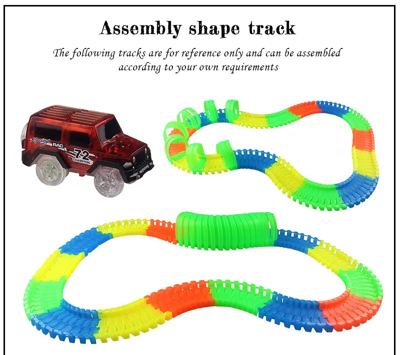 Flexible Glowing Race Track Set.  Amount Of Pieces And Number Of Cars Vary.