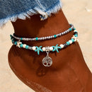 IPARAM Bobo Retro Bohemia Round Rune Starfish Anklet Pull Bead Bracelet.