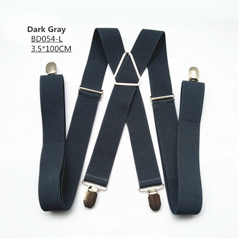 Men's & Women's Dark Gray suspender 3.5 cm width adjustable elastic X back With Clips.  Sizes L, XL, XXL.