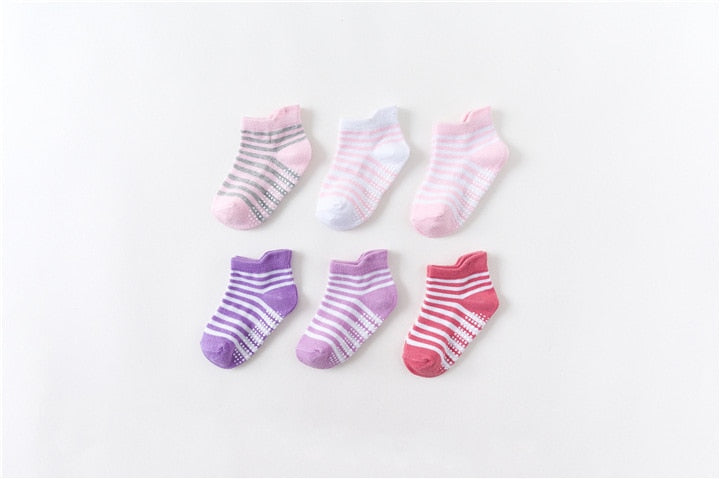 6 Pairs/lot 0 to 6 Yrs Cotton Children's Anti-slip Socks With Rubber Grips.