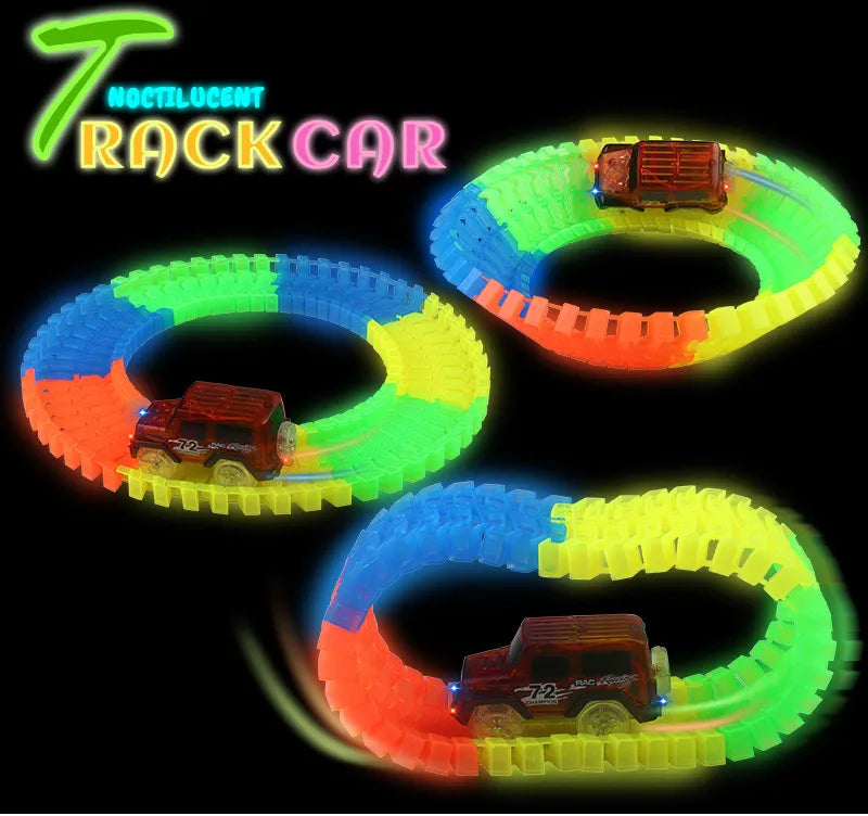 Flexible Glowing Race Track Set.  Amount Of Pieces And Number Of Cars Vary.