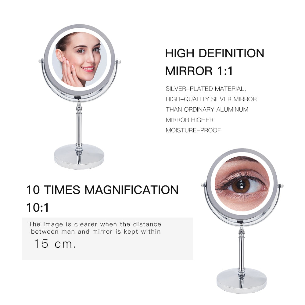 Makeup Mirror With LED  Light.  Double Sided 10X magnifying.