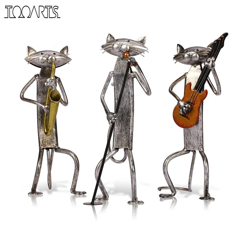 Tooarts Metal Cat Figurines Playing instruments and Singing.