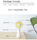 USB Rechargeable Handheld Mini cooling fan with water spray mist.