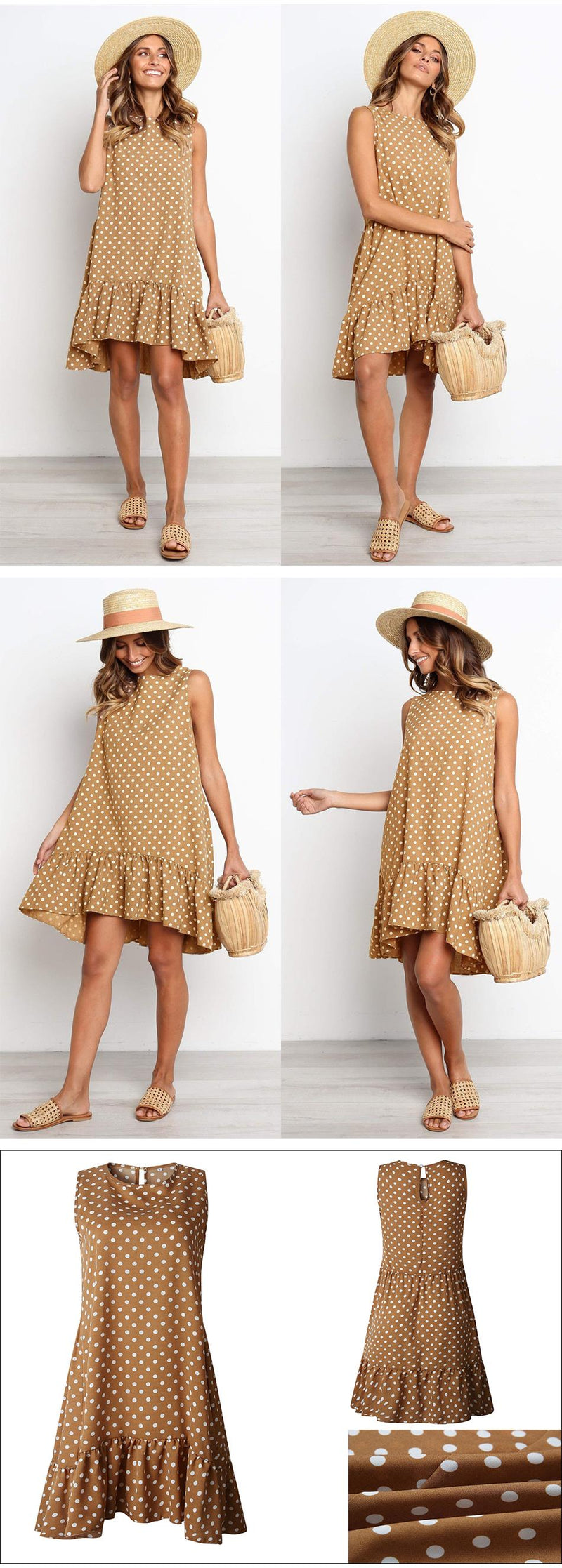 Lossky Women's Polka Dot Chiffon Sleeveless Beach Min Summer Dress.