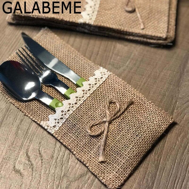 24pcs Hessian Burlap Cutlery Holder. This Tableware Pouch is great for Dinner Parties or Wedding.