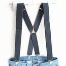 Men's & Women's Dark Gray suspender 3.5 cm width adjustable elastic X back With Clips.  Sizes L, XL, XXL.