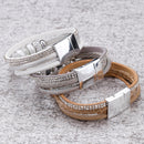 Amorcome Multilayer Leather Bracelets With Ceramic Beads And Magnetic Clasp.