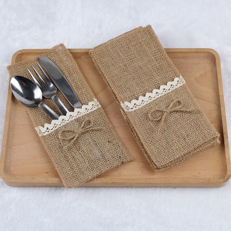 24pcs Hessian Burlap Cutlery Holder. This Tableware Pouch is great for Dinner Parties or Wedding.