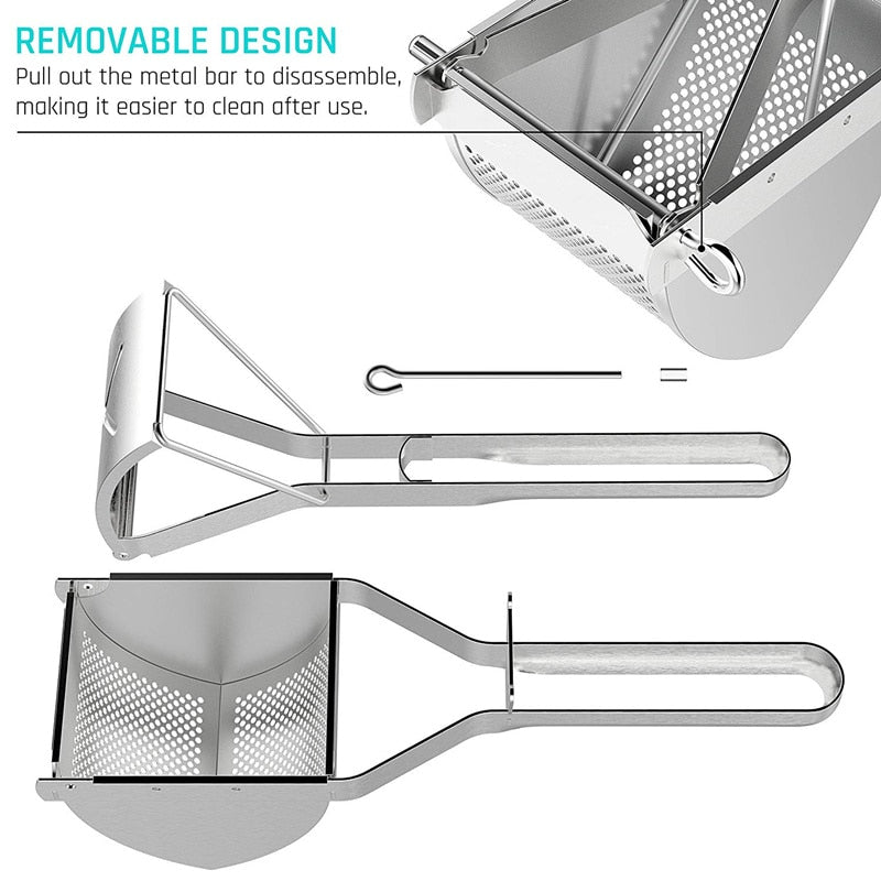 Heavy duty stainless steel potato masher ,ricer.  Great for mashing baby food.
