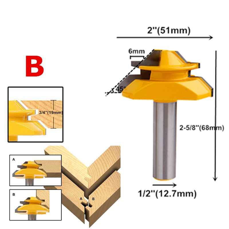 Tenon Milling Cutter for woodworking 45 degree lock miter router Bit 6.35mm/8mm/12.7mm.