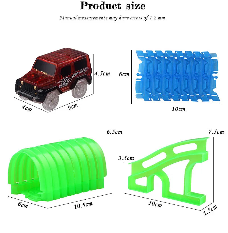 Flexible Glowing Race Track Set.  Amount Of Pieces And Number Of Cars Vary.