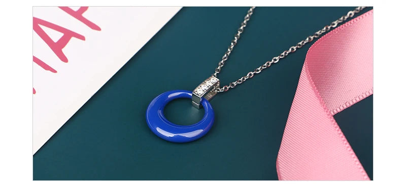 Women's Circle Ceramic Pendent Necklace
