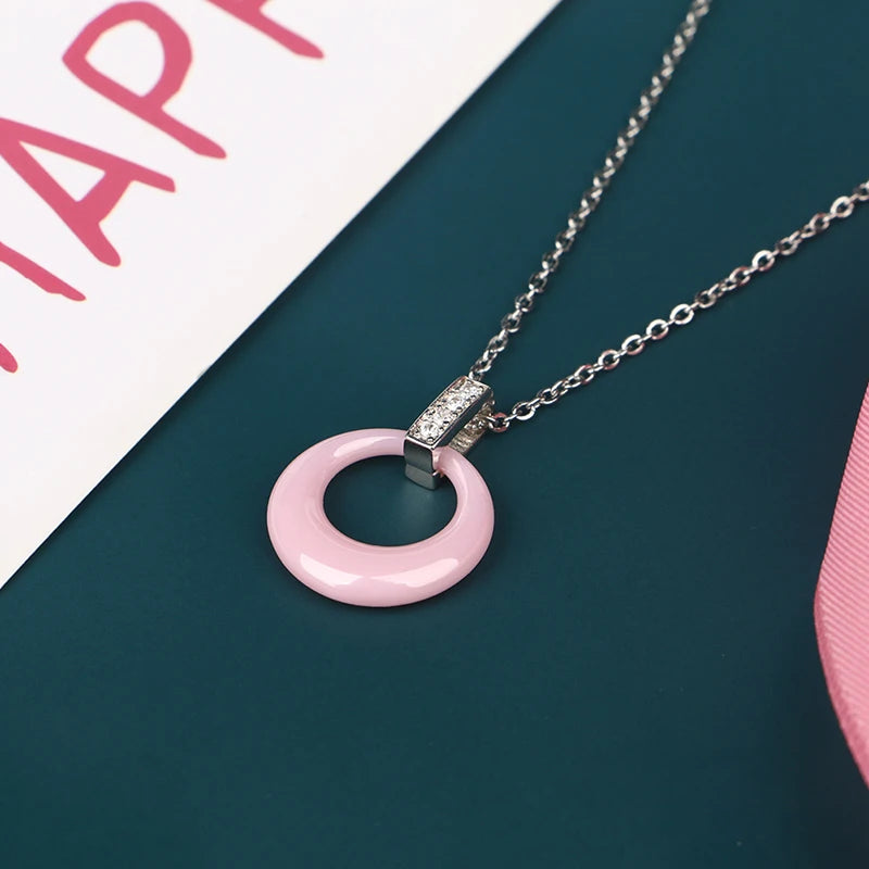 Women's Circle Ceramic Pendent Necklace