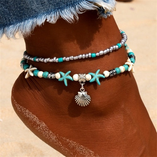 IPARAM Bobo Retro Bohemia Round Rune Starfish Anklet Pull Bead Bracelet.