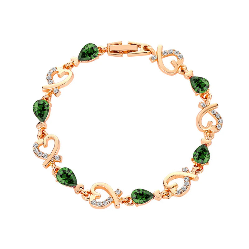 SUMENG New 5 Colors Crystal Heart Chain Bracelet.