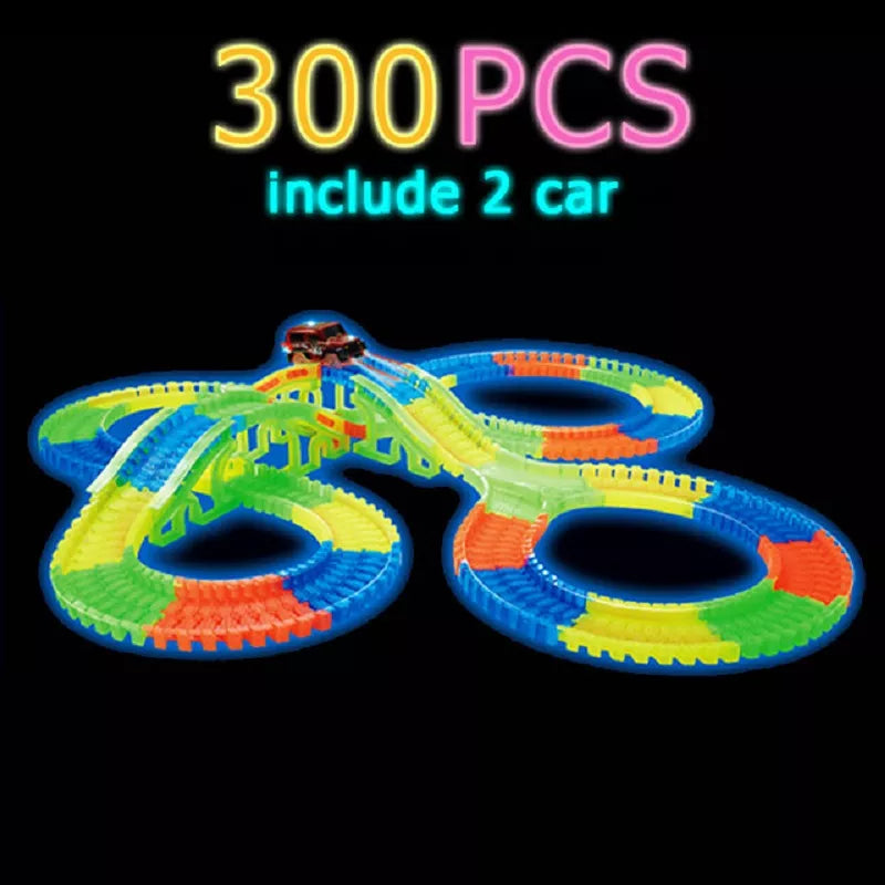 Flexible Glowing Race Track Set.  Amount Of Pieces And Number Of Cars Vary.