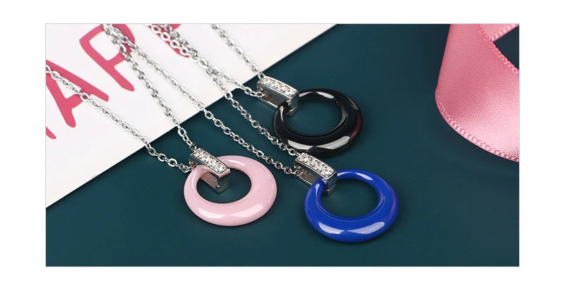 Women's Circle Ceramic Pendent Necklace