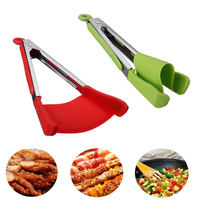 2 in 1 Silicone Non-stick Heat Resistant Tongs/Spatula.