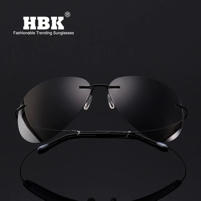 HBK UV400 Rimless Ultralight Titanium Polarized Sunglasses