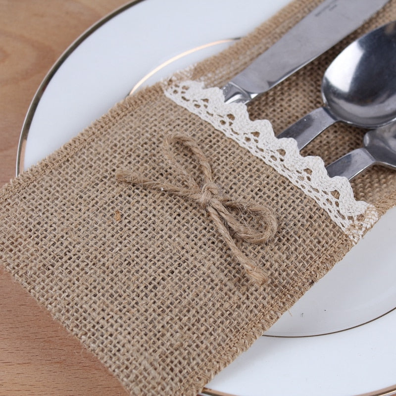 24pcs Hessian Burlap Cutlery Holder. This Tableware Pouch is great for Dinner Parties or Wedding.