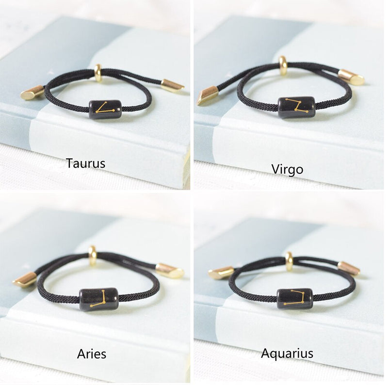 12 Constellation Zodiac Ceramics Engrave Bracelet For Women/Men.