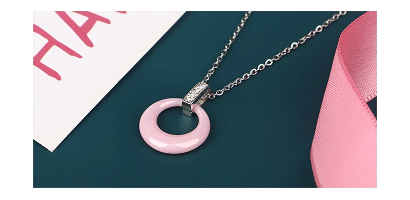 Women's Circle Ceramic Pendent Necklace