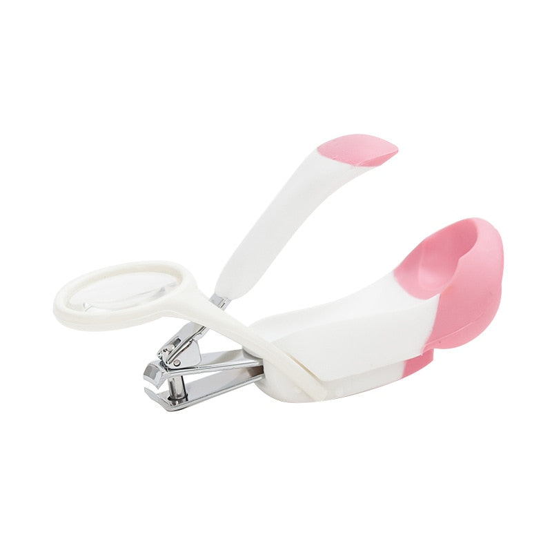 Foldable stainless steel baby nail clipper with magnifier safety zoom glass.