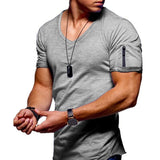 Men's fitness cotton V-neck t-shirt. short-sleeved with a zipper opening.