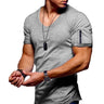 Men's fitness cotton V-neck t-shirt. short-sleeved with a zipper opening.