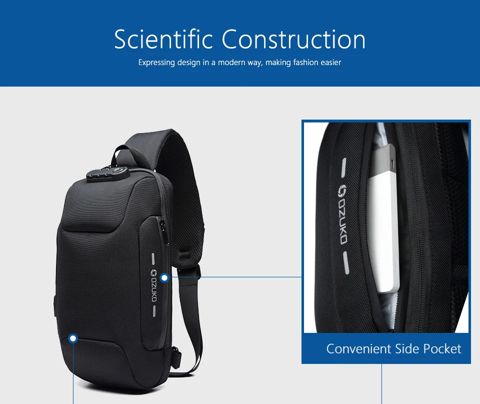 OZUKO Multifunction Waterproof Anti-theft Crossbody Bag for Men And Women