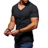 Men's fitness cotton V-neck t-shirt. short-sleeved with a zipper opening.