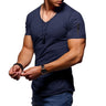 Men's fitness cotton V-neck t-shirt. short-sleeved with a zipper opening.