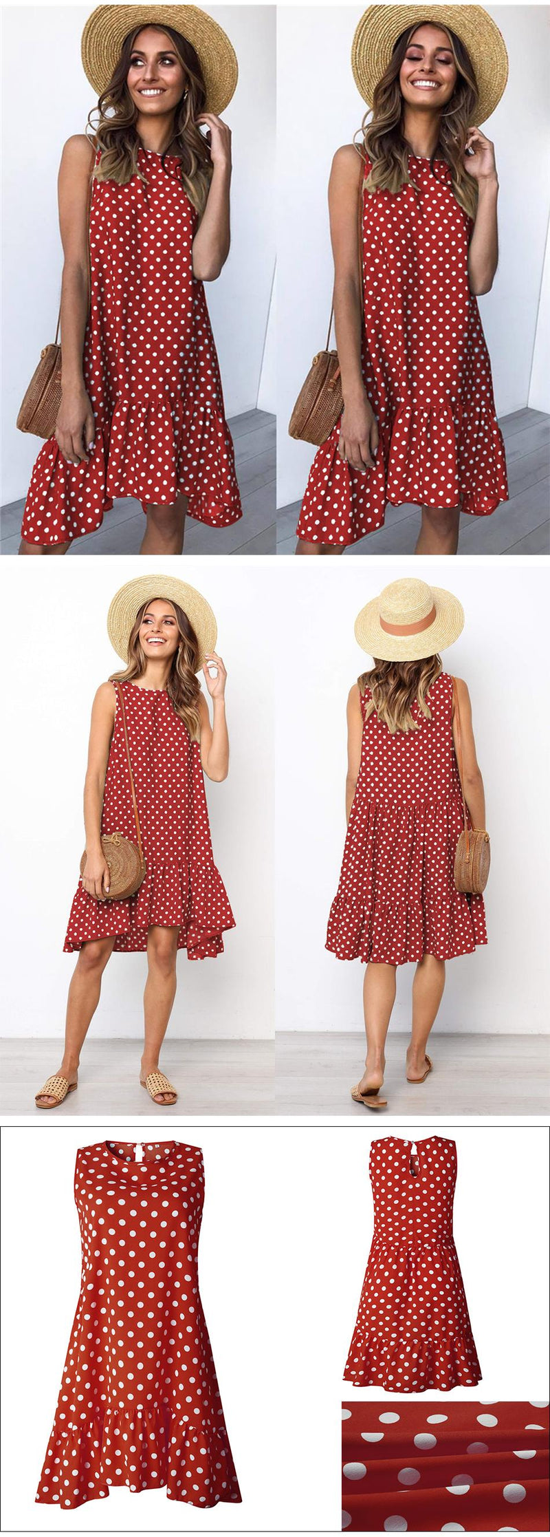 Lossky Women's Polka Dot Chiffon Sleeveless Beach Min Summer Dress.