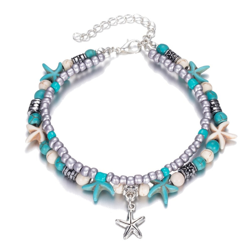 IPARAM Bobo Retro Bohemia Round Rune Starfish Anklet Pull Bead Bracelet.