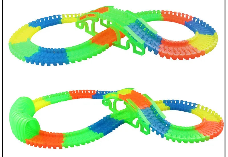 Flexible Glowing Race Track Set.  Amount Of Pieces And Number Of Cars Vary.