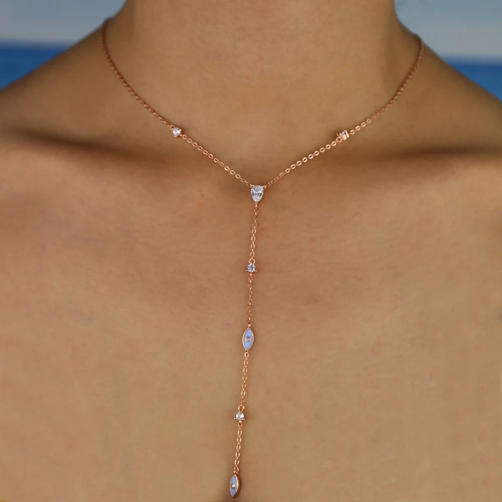 Ladies Enamel Rose Lariat Necklace