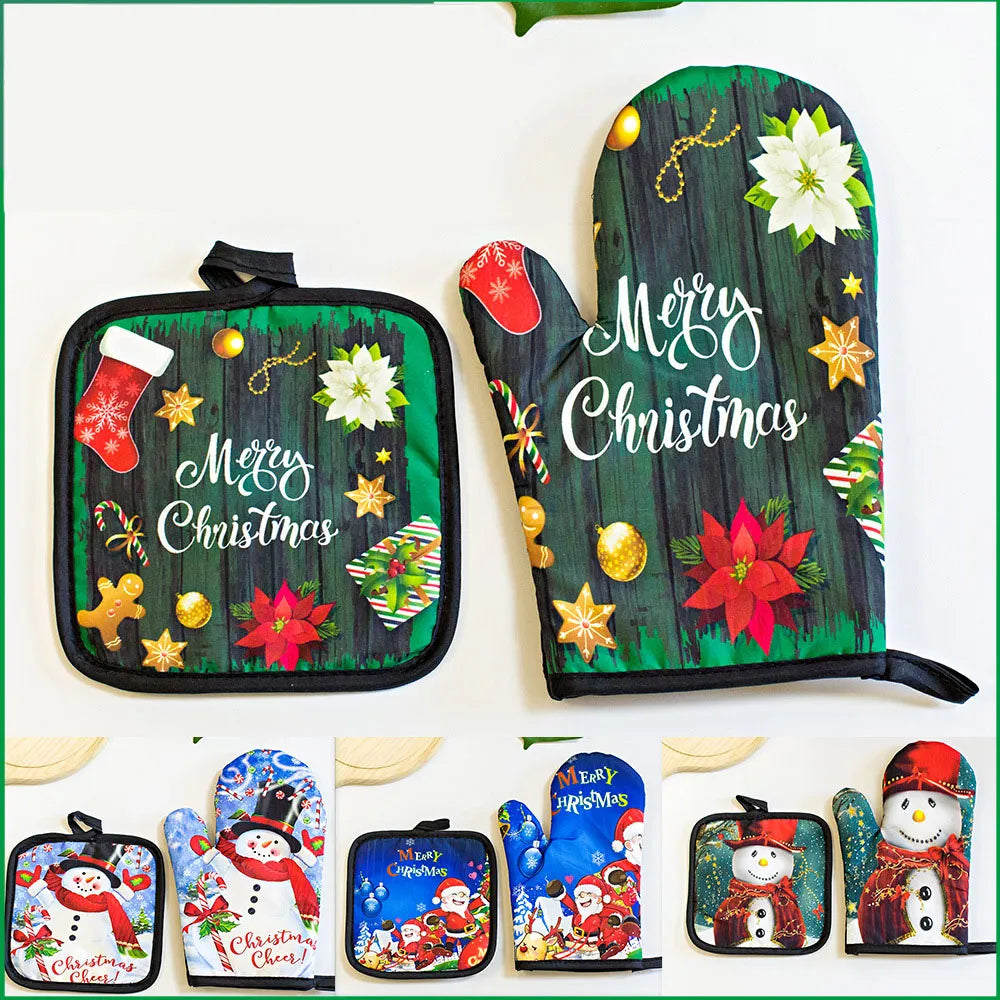 2pc/set Christmas Insulated Oven Mitts