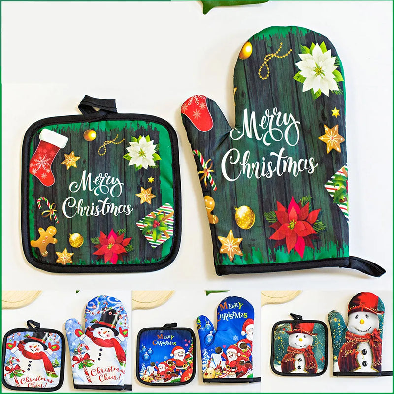 2pc/set Christmas Insulated Oven Mitts