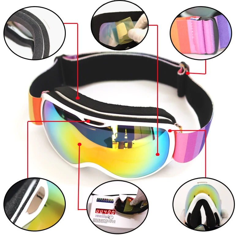 Children's Anti-fog, Double Layer Ski Goggles.