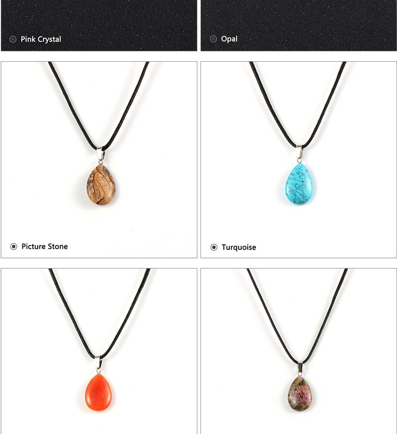 Women Natural Water Drop Pendant Necklace.  Easy To Wear As A Necklace OR Choker with a Variety of Stones.